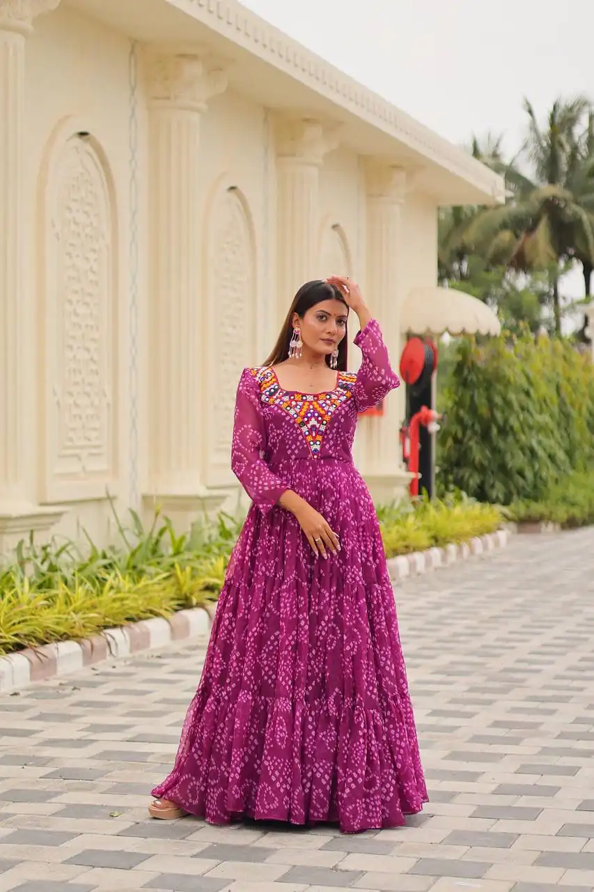 Ram 119 Pink Faux Georgette Gown with Mirror Work. Wedding, Party, Festive, Events Special Price ₹1899. Delivery 4-6 Working Days. Shop now. | Gowns, Bollywood Gowns, Creative Gowns, Designer Gowns, Embroidered Gowns, Party Wear Gowns