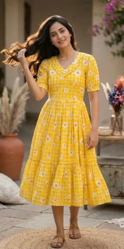 KA 1257 Mustard Muslin Silk Gingham Printed Kurti with Designer Work. Special Price ₹1519. Delivery 4-6 Working Days. Shop now. | Kurti, Bollywood Kurti, Creative Kurtis, Designer Kurti, Party Wear Kurti, Selfie Kurti