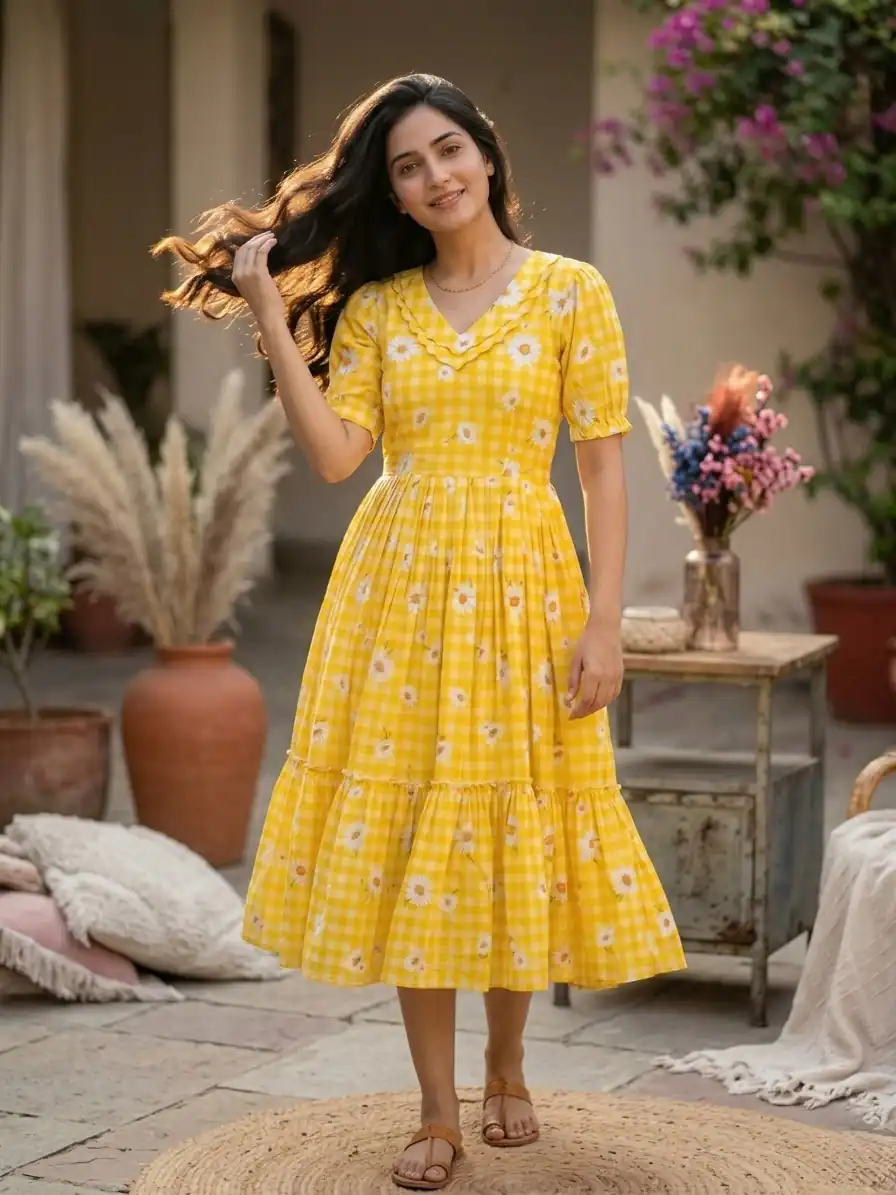 KA 1257 Mustard Muslin Silk Gingham Printed Kurti with Designer Work. Special Price ₹1519. Delivery 4-6 Working Days. Shop now. | Kurti, Bollywood Kurti, Creative Kurtis, Designer Kurti, Party Wear Kurti, Selfie Kurti