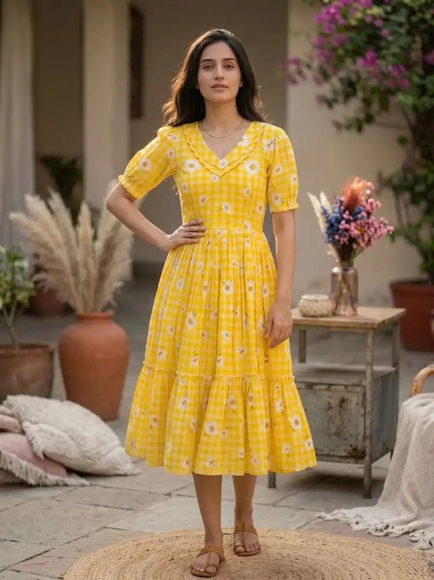 KA 1257 Mustard Muslin Silk Gingham Printed Kurti with Designer Work. Special Price ₹1519. Delivery 4-6 Working Days. Shop now. | Kurti, Bollywood Kurti, Creative Kurtis, Designer Kurti, Party Wear Kurti, Selfie Kurti