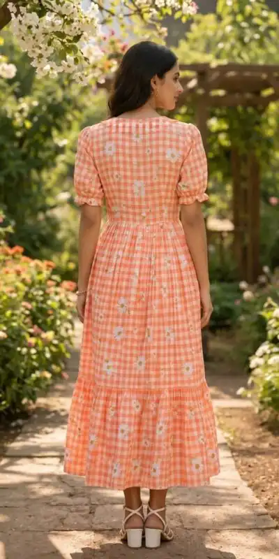 KA 1257 Peach Muslin Silk Gingham Printed Kurti with Designer Work. Special Price ₹1519. Delivery 4-6 Working Days. Shop now. | Kurti, Bollywood Kurti, Creative Kurtis, Designer Kurti, Party Wear Kurti, Selfie Kurti