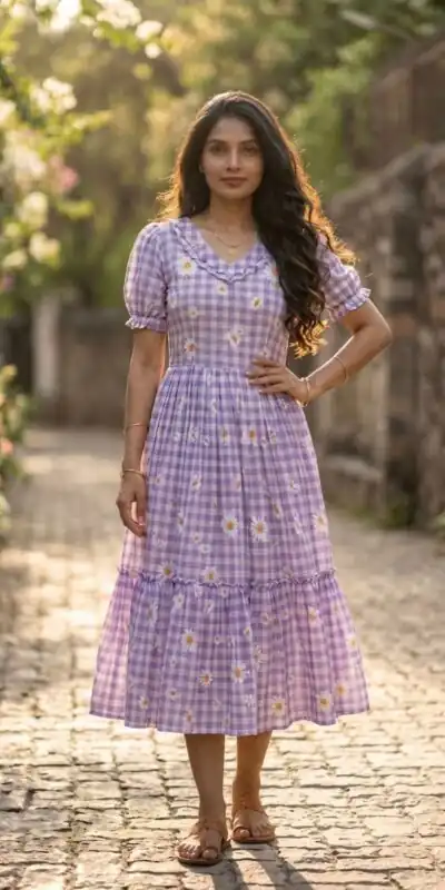KA 1257 Purple Muslin Silk Gingham Printed Kurti with Designer Work. Special Price ₹1519. Delivery 4-6 Working Days. Shop now. | Kurti, Bollywood Kurti, Creative Kurtis, Designer Kurti, Party Wear Kurti, Selfie Kurti