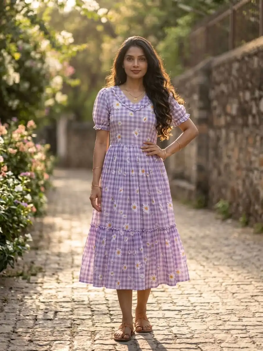 KA 1257 Purple Muslin Silk Gingham Printed Kurti with Designer Work. Special Price ₹1519. Delivery 4-6 Working Days. Shop now. | Kurti, Bollywood Kurti, Creative Kurtis, Designer Kurti, Party Wear Kurti, Selfie Kurti