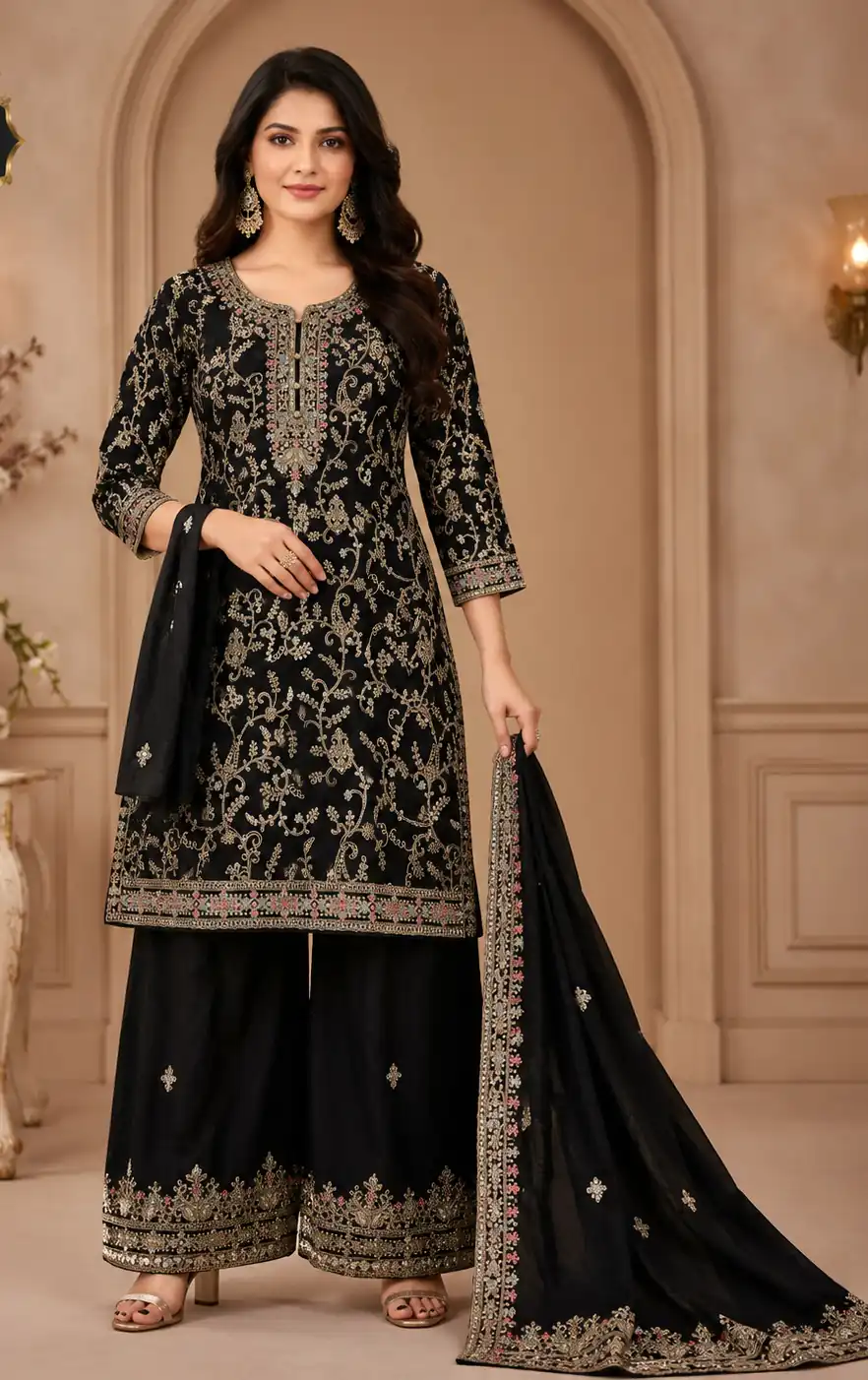 Pretty Black Chinon Embroidery Multi Work Salwar Suit