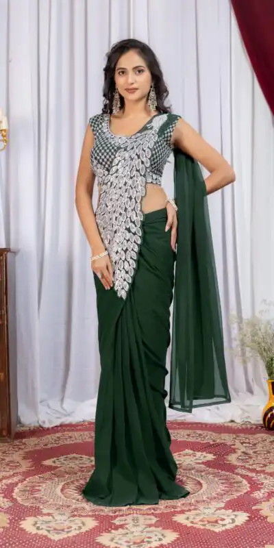 ST 1165 Green Faux Georgette Saree with Embroidery Work & Sequins Work. Now at just ₹1799. Delivery 4-6 Working Days. Shop now. | Sarees, Bollywood Sarees, Creative Sarees, Designer Sarees, Embroidered Sarees, Ethnic Saree, Modern Digital sarees, Party Wear Sarees