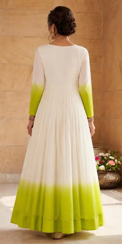 Alternative view of Pretty Green Star Georgette Thread Embroidery Work Gown