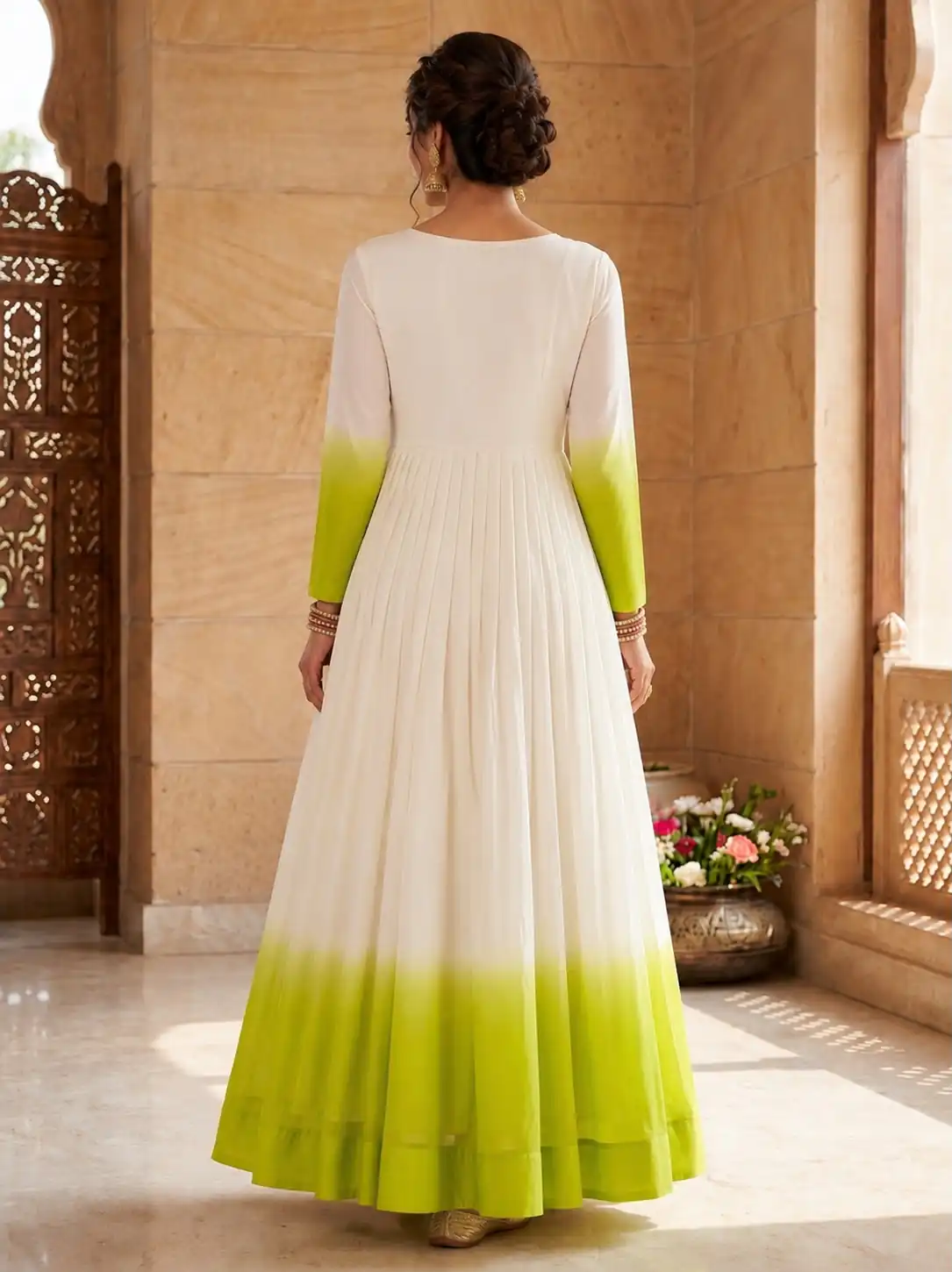 Pretty Green Star Georgette Thread Embroidery Work Gown - Image 2