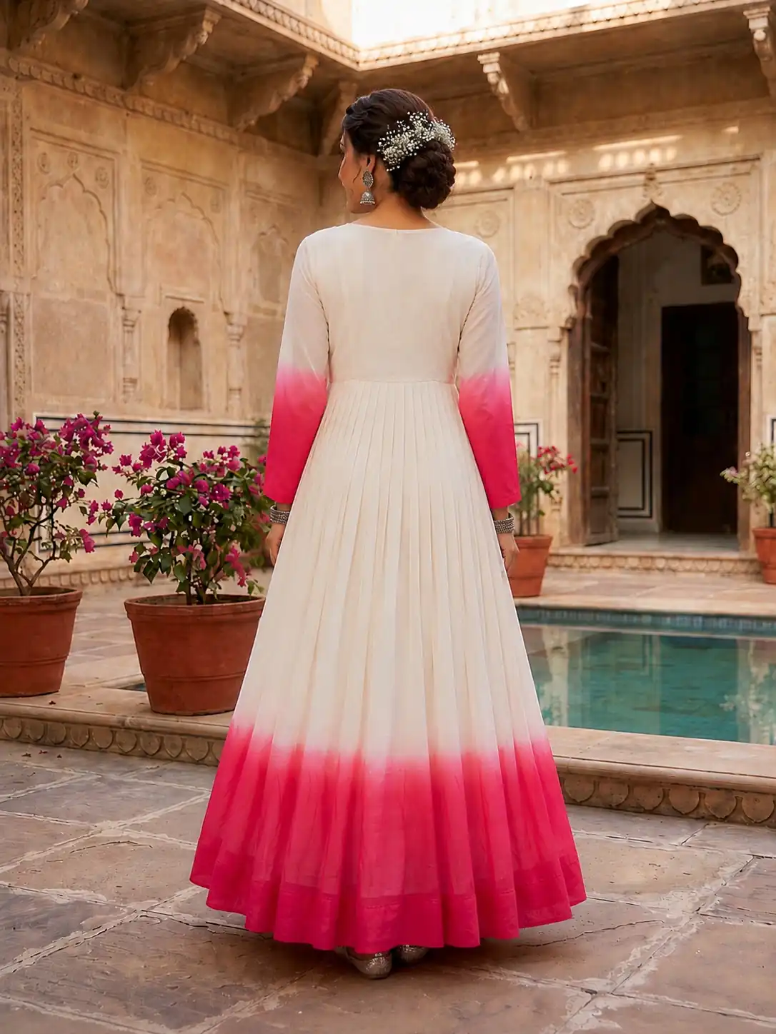Pretty Pink Star Georgette Thread Embroidery Work Gown - Image 4