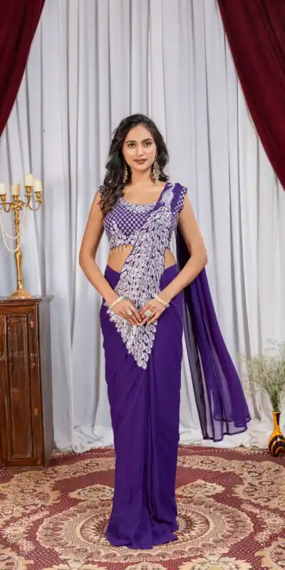 ST 1165 Purple Faux Georgette Saree with Embroidery Work & Sequins Work. Now at just ₹1799. Delivery 4-6 Working Days. Shop now. | Sarees, Bollywood Sarees, Creative Sarees, Designer Sarees, Embroidered Sarees, Ethnic Saree, Modern Digital sarees, Party Wear Sarees