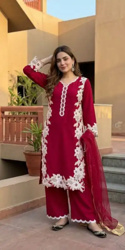ST 213 Red Color Natural Crep Salwar Suit with Embroidery Work. Wedding, Party, Festive, Best Price ₹1899. Delivery 4-6 Working Days. Shop now. | Jump Suits, Salwar suit, Casual Suits, Creative suits, Designer Suits, Palazzo Suits, Party Wear Suits, Patiala Suits, Straight Suits