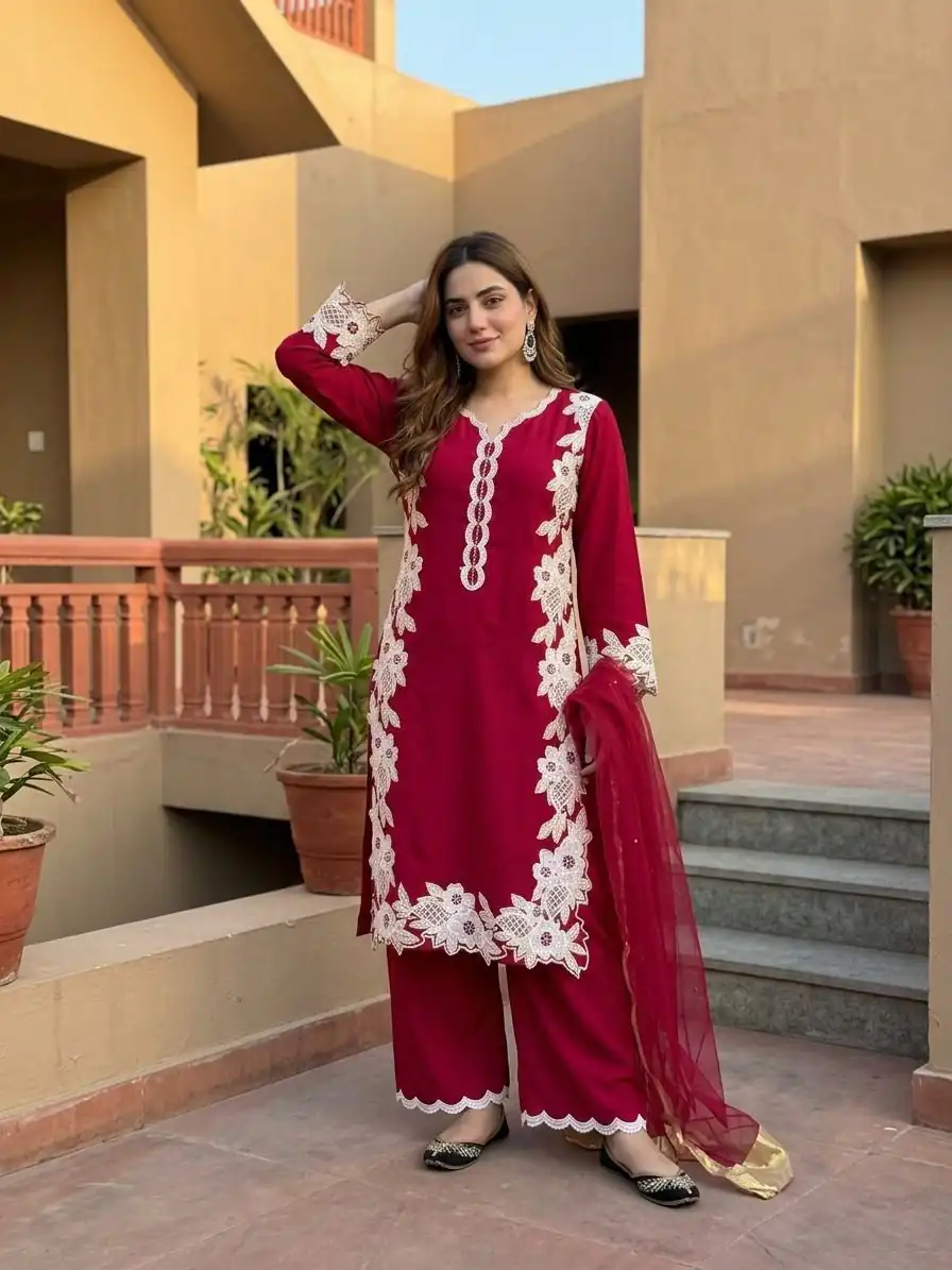 ST 213 Red Color Natural Crep Salwar Suit with Embroidery Work. Wedding, Party, Festive, Best Price ₹1899. Delivery 4-6 Working Days. Shop now. | Jump Suits, Salwar suit, Casual Suits, Creative suits, Designer Suits, Palazzo Suits, Party Wear Suits, Patiala Suits, Straight Suits