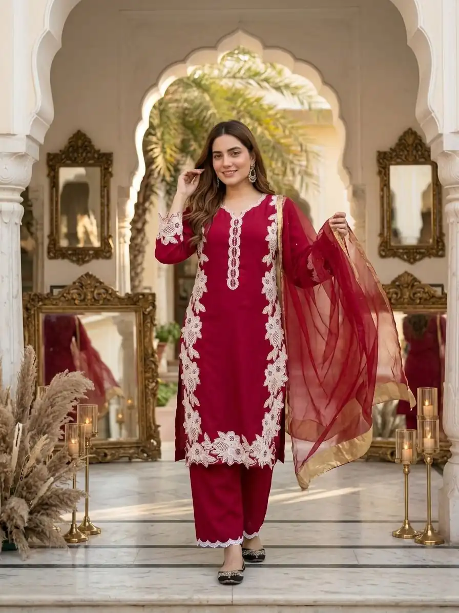 ST 213 Red Color Natural Crep Salwar Suit with Embroidery Work. Wedding, Party, Festive, Best Price ₹1899. Delivery 4-6 Working Days. Shop now. | Jump Suits, Salwar suit, Casual Suits, Creative suits, Designer Suits, Palazzo Suits, Party Wear Suits, Patiala Suits, Straight Suits