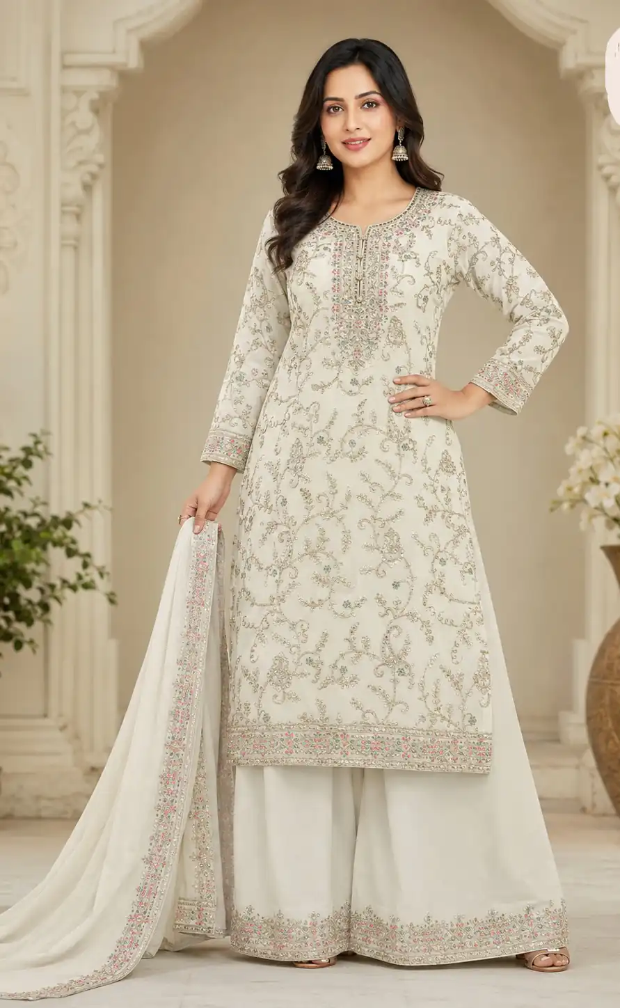FC 1967 White Chinon Embroidery Work Salwar Suit Wedding, Party, Festive, Events,, Reception,, Price ₹3049. Delivery 4-6 Working Days. Shop now. | Jump Suits, Salwar suit, Casual Suits, Creative suits, Designer Suits, Palazzo Suits, Party Wear Suits, Patiala Suits, Straight Suits