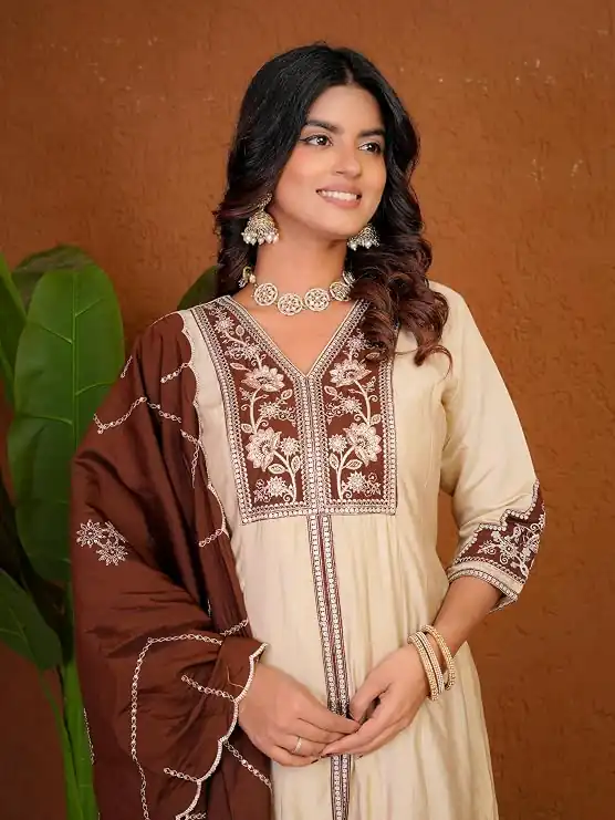 DIVA 152 Cream Color Roman Silk Salwar Suit with Embroidery Work. Available at ₹2399 only. Delivery 4-6 Working Days. Shop now. | Jump Suits, Salwar suit, Casual Suits, Creative suits, Designer Suits, Palazzo Suits, Party Wear Suits, Patiala Suits, Straight Suits