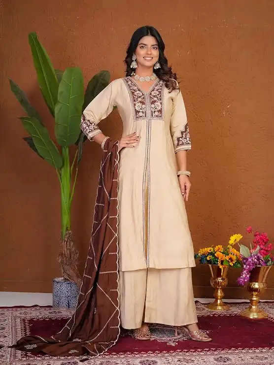 DIVA 152 Cream Color Roman Silk Salwar Suit with Embroidery Work. Available at ₹2399 only. Delivery 4-6 Working Days. Shop now. | Jump Suits, Salwar suit, Casual Suits, Creative suits, Designer Suits, Palazzo Suits, Party Wear Suits, Patiala Suits, Straight Suits