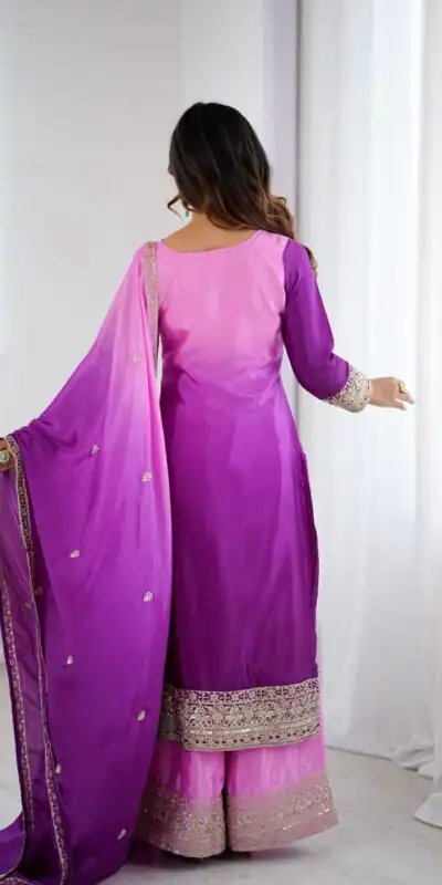 KD 1621 Purple Shaded Chinon silk Salwar Suit with Thread Embroidery. Festive Deal ₹2399. Delivery 4-6 Working Days. Shop now. | Jump Suits, Salwar suit, Casual Suits, Creative suits, Designer Suits, Palazzo Suits, Party Wear Suits, Patiala Suits, Straight Suits