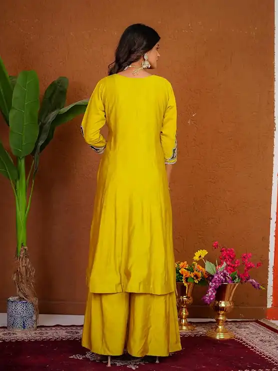 DIVA 152 Yellow Color Roman Silk Salwar Suit with Embroidery Work. Available at ₹2399 only. Delivery 4-6 Working Days. Shop now. | Jump Suits, Salwar suit, Casual Suits, Creative suits, Designer Suits, Palazzo Suits, Party Wear Suits, Patiala Suits, Straight Suits