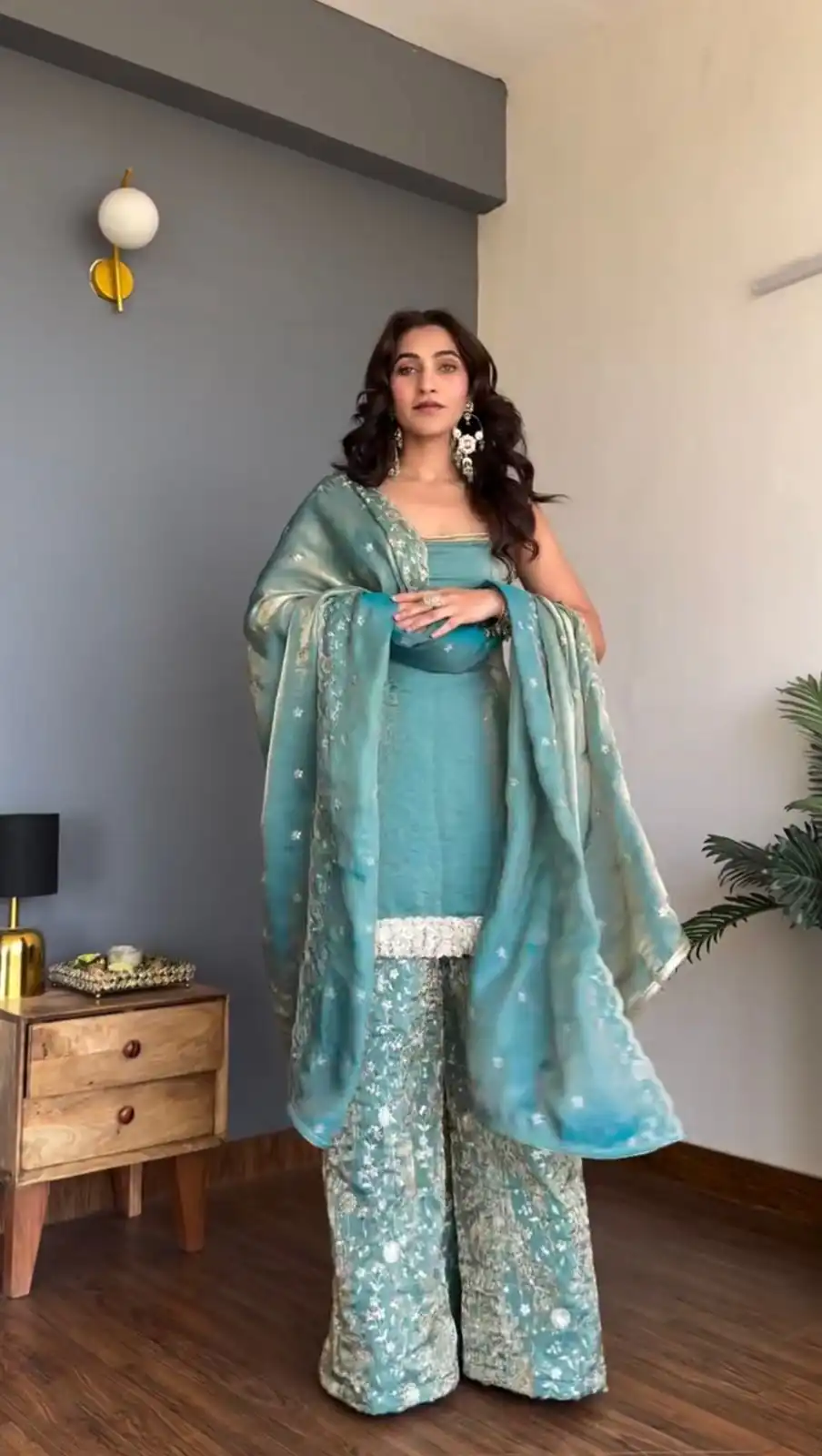 Solid Blue Fendy Sequence Work Salwar Suit - Image 2