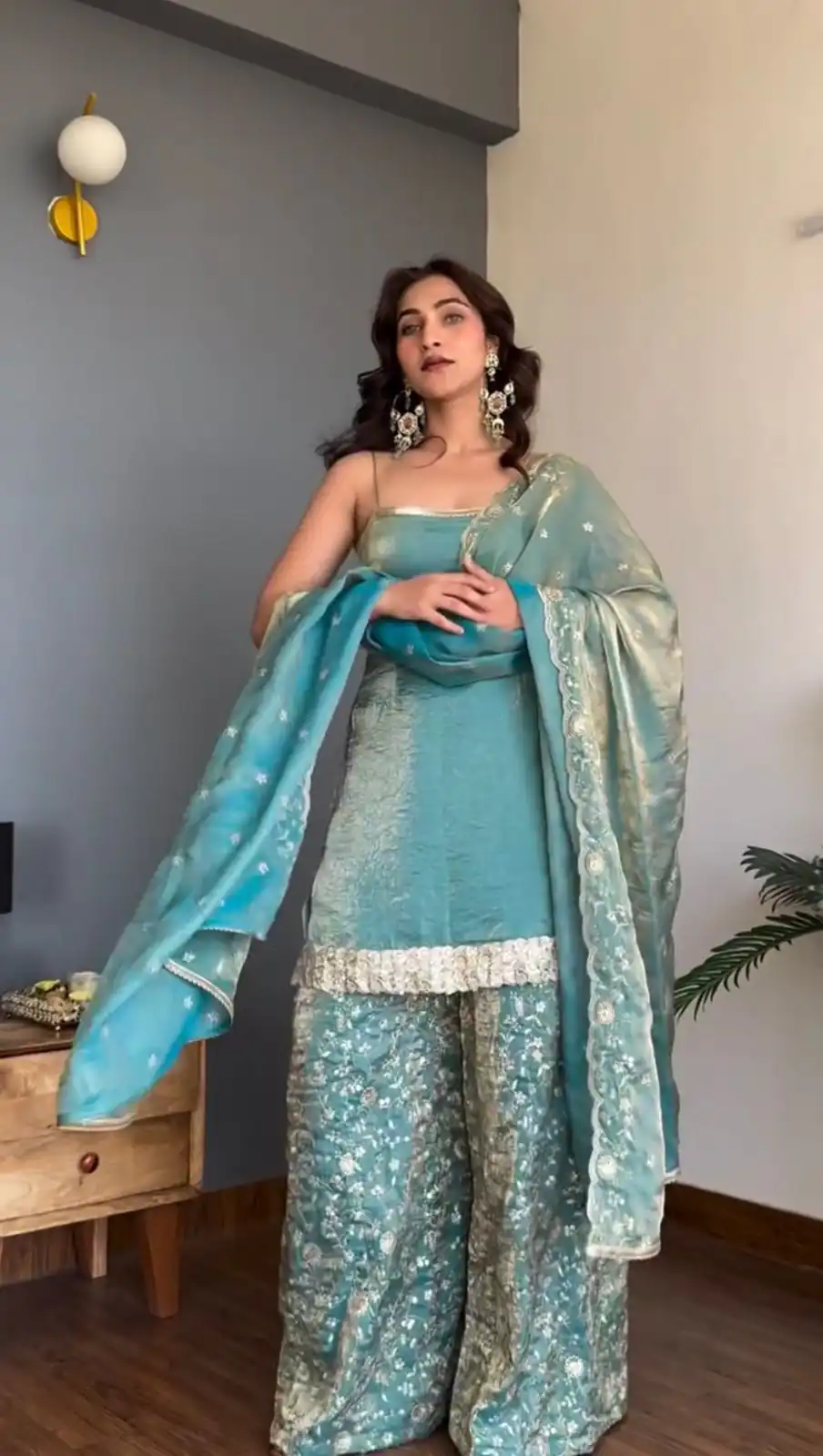 Solid Blue Fendy Sequence Work Salwar Suit - Image 3