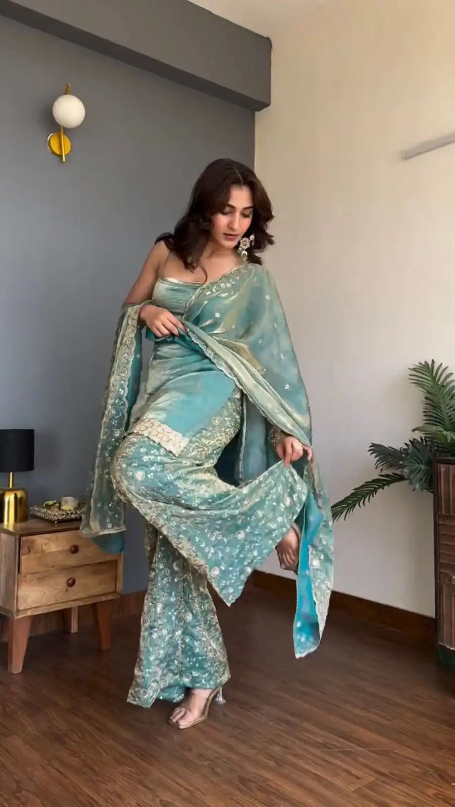 Solid Blue Fendy Sequence Work Salwar Suit - Image 4