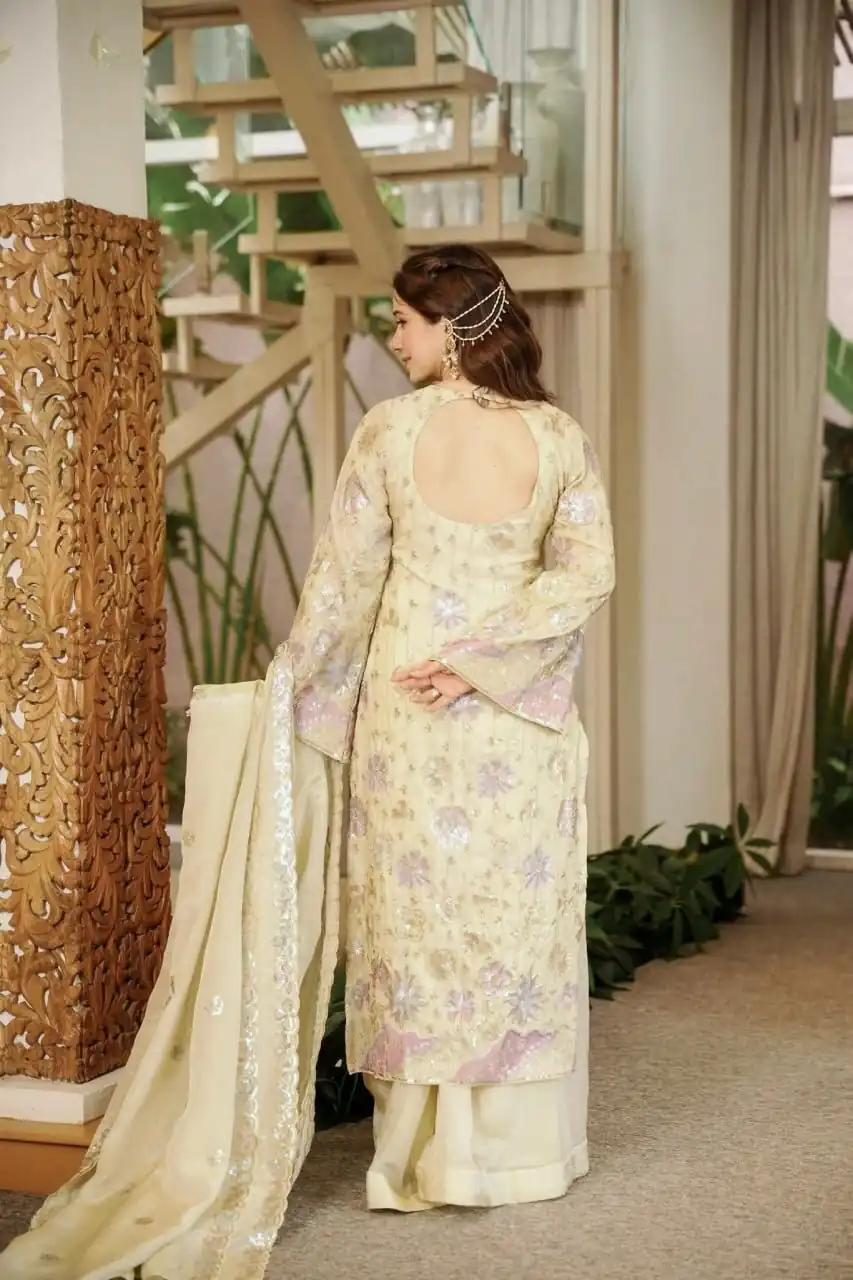 Stunning Cream Vichitra Silk Thread Work Salwar Suit - Image 5