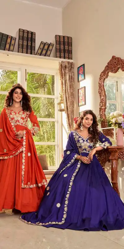 Ram 176 Orange Vichitra Silk Gown Perfect for Wedding, Party, Holi, Anniversary, Mehendi –. Grab it for ₹2049. Delivery 4-6 Working Days. Shop now. | Gowns, Bollywood Gowns, Creative Gowns, Designer Gowns, Embroidered Gowns, Party Wear Gowns