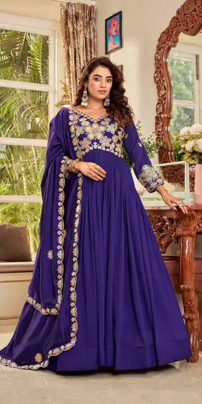 Ram 176 Purple Vichitra Silk Gown Perfect for Wedding, Party, Holi, Anniversary, Mehendi –. Grab it for ₹2049. Delivery 4-6 Working Days. Shop now. | Gowns, Bollywood Gowns, Creative Gowns, Designer Gowns, Embroidered Gowns, Party Wear Gowns