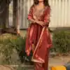 Stunning Rust Fandy Silk Embroidery Work Salwar Suit