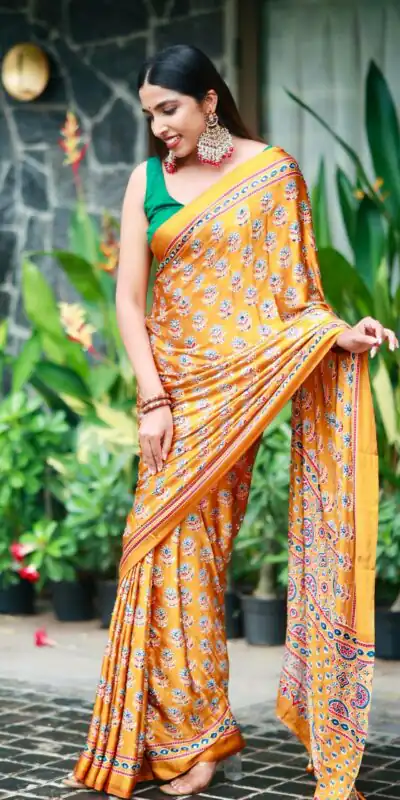 NC 5603 Yellow Color Satin Crap Saree with Mirror Work. Introductory Price ₹1799. Delivery Online 4-6 Working Days. Shop now. | Sarees, Bollywood Sarees, Creative Sarees, Designer Sarees, Embroidered Sarees, Ethnic Saree, Modern Digital sarees, Party Wear Sarees