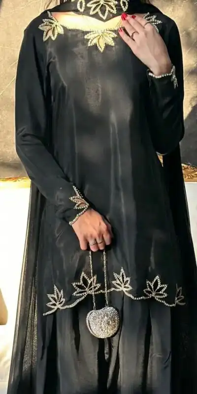 NF 1270 Black Natural Crep Salwar Suit Brown with Embroidery Work. Exclusive Offer ₹1899. Delivery 4-6 Working Days. Shop now. | Jump Suits, Salwar suit, Casual Suits, Creative suits, Designer Suits, Palazzo Suits, Party Wear Suits, Patiala Suits, Straight Suits