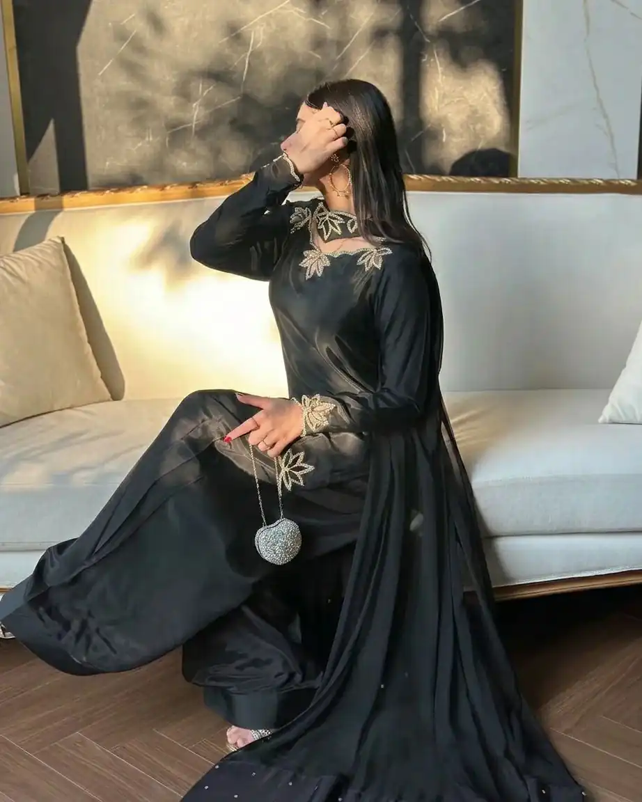 NF 1270 Black Natural Crep Salwar Suit Brown with Embroidery Work. Exclusive Offer ₹1899. Delivery 4-6 Working Days. Shop now. | Jump Suits, Salwar suit, Casual Suits, Creative suits, Designer Suits, Palazzo Suits, Party Wear Suits, Patiala Suits, Straight Suits