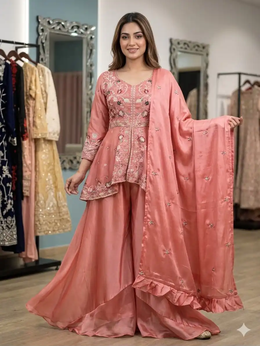 Super Peach Rangoli Silk Embroidery Work Salwar Suit - Image 2