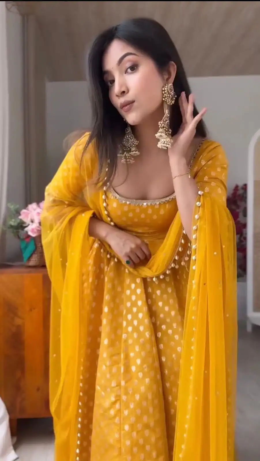 RTC 6025 Yellow Chanderi Jacquard Butti Salwar Suit with Mirror Work & Lace Work. Festive Deal ₹2149. Delivery 4-6 Working Days. Shop now. | Anarkali Suits, Bollywood Anarkali, Creative-Anarkali, Designer Anarkali, Embroidered Anarkali, Party Wear Anarkali