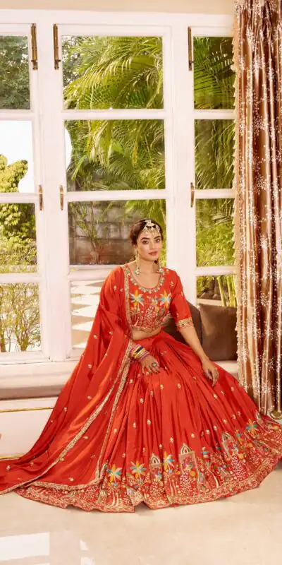 Alternative view of Trendy Orange Crap Silk Embroidery Work Lehenga Choli