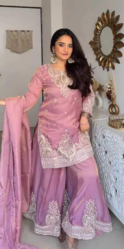 Classic Pink Fendy Silk Sequence Work Salwar Suit