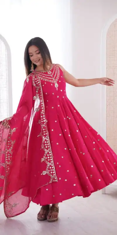 Alternative view of Elegant Rani Pink Roman Silk Embroidery Work Gown