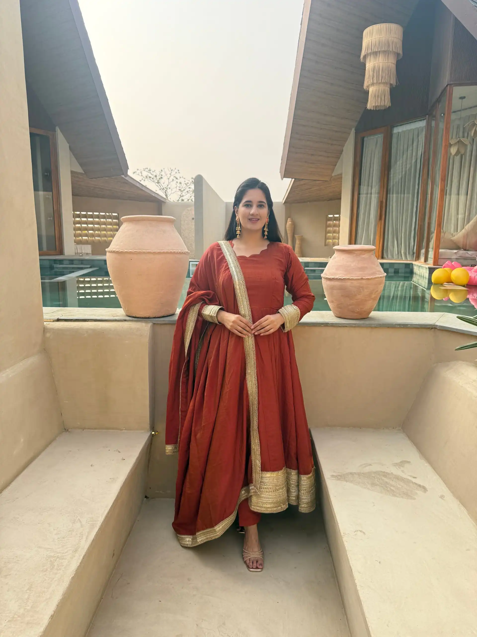 Fancy Rust NC Vichitra Embroidery Work Anarkali Suit