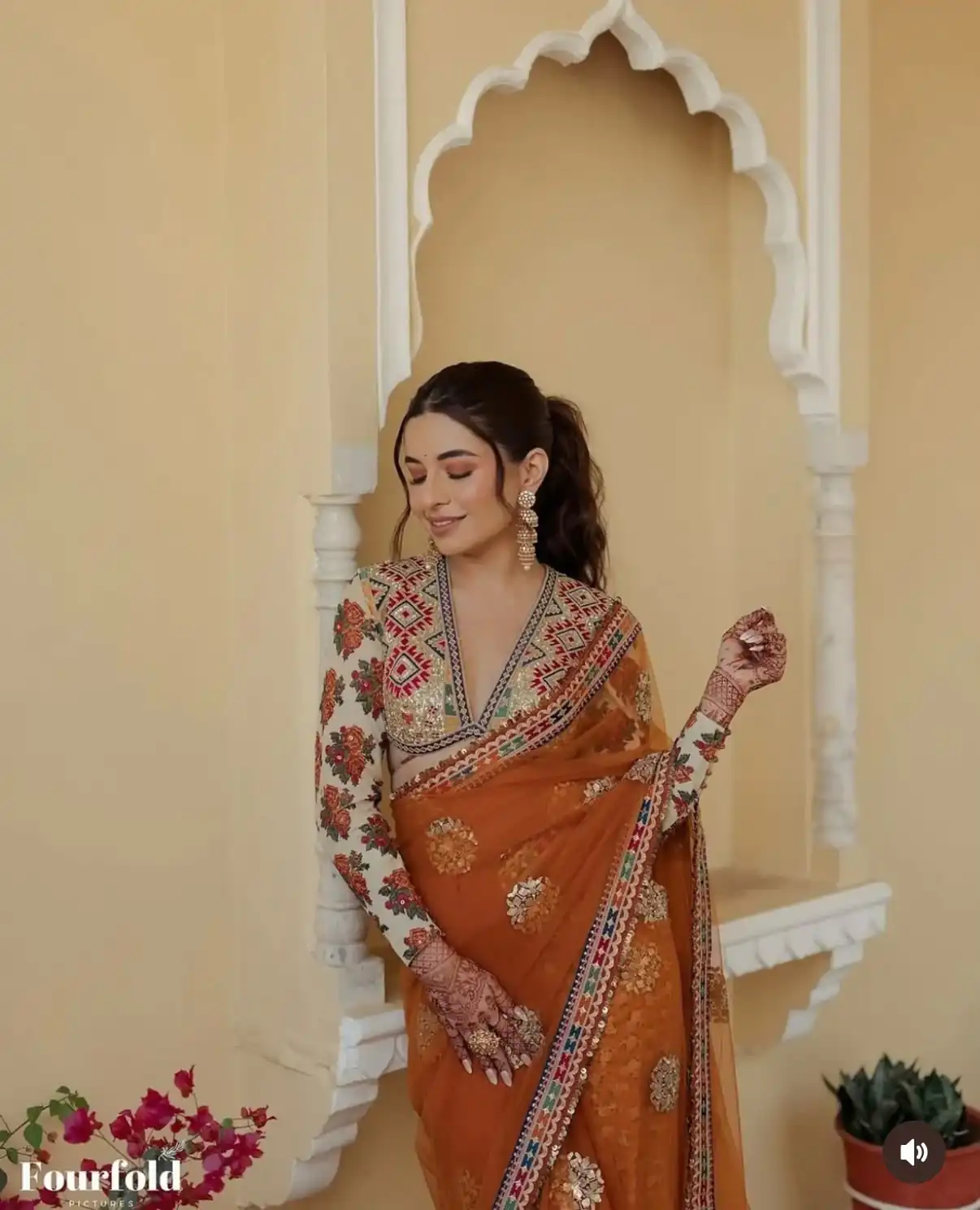 Magical Mustered Butterfly Net Embroidery Work Saree - Image 6