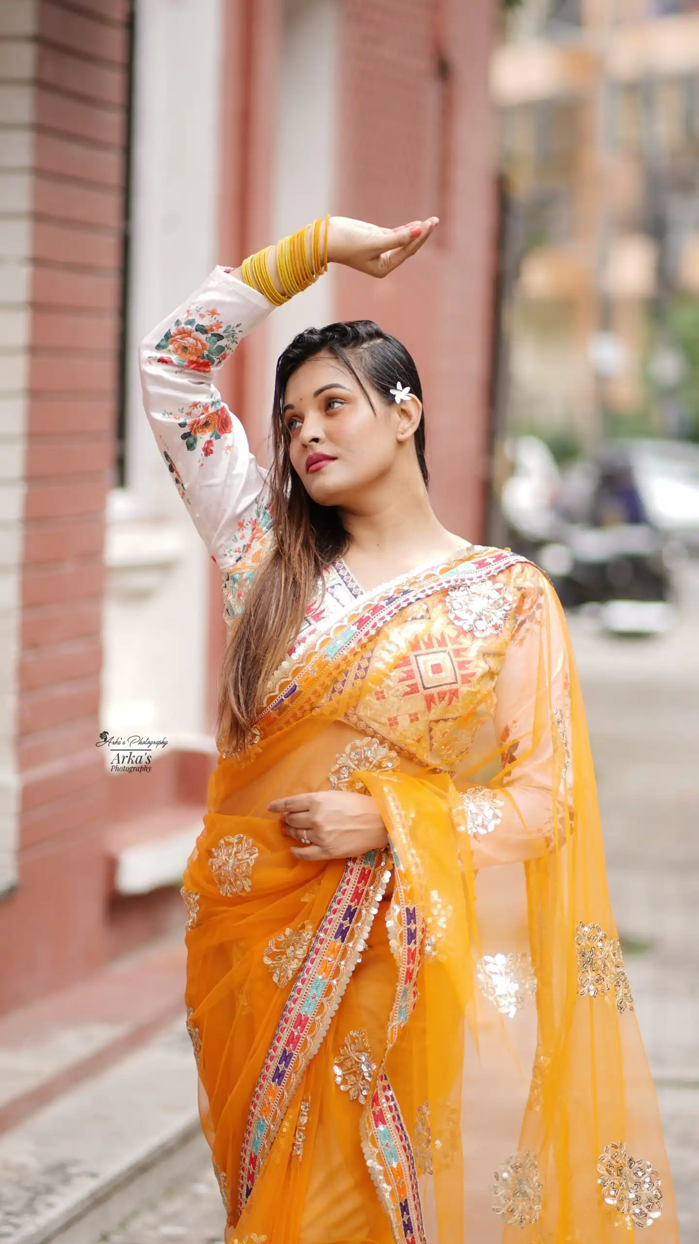 Magical Mustered Butterfly Net Embroidery Work Saree - Image 3