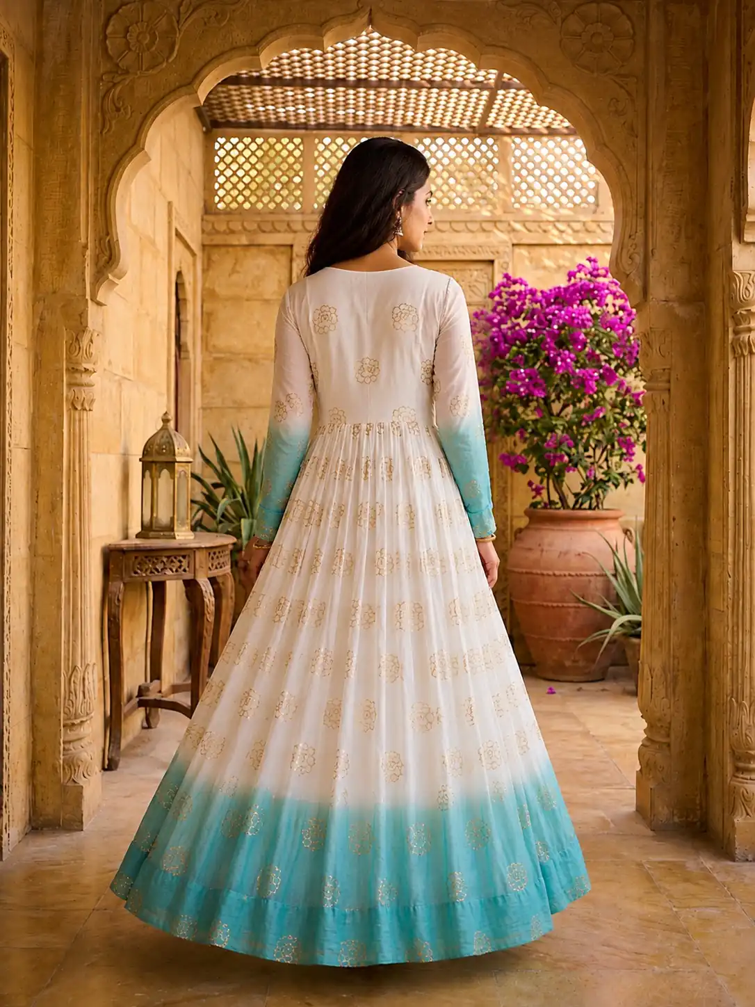 Pretty Blue Silver Crunchy Sequins Work Gown - Image 3