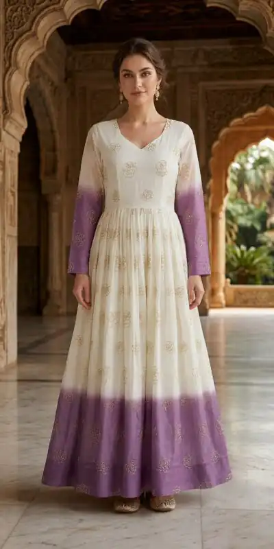 Pretty Lavender Silver Crunchy Sequins Work Gown