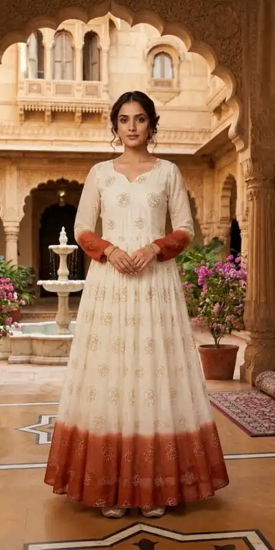 Pretty Rust Silver Crunchy Sequins Work Gown