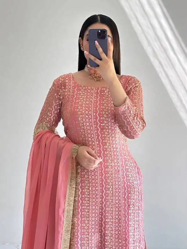 Stylist Pink Fox Georgette With Sequins Work Salwar Suit - Image 4