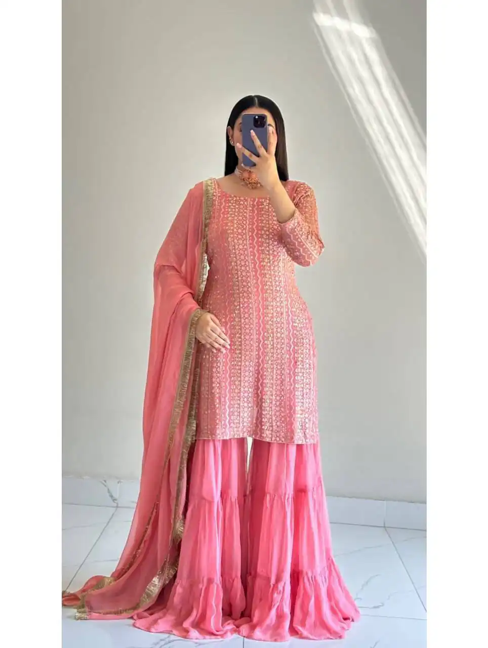Stylist Pink Fox Georgette With Sequins Work Salwar Suit - Image 2