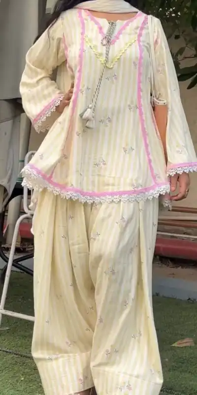 Super Cream Natural Crep Embroider Work Salwar Suit