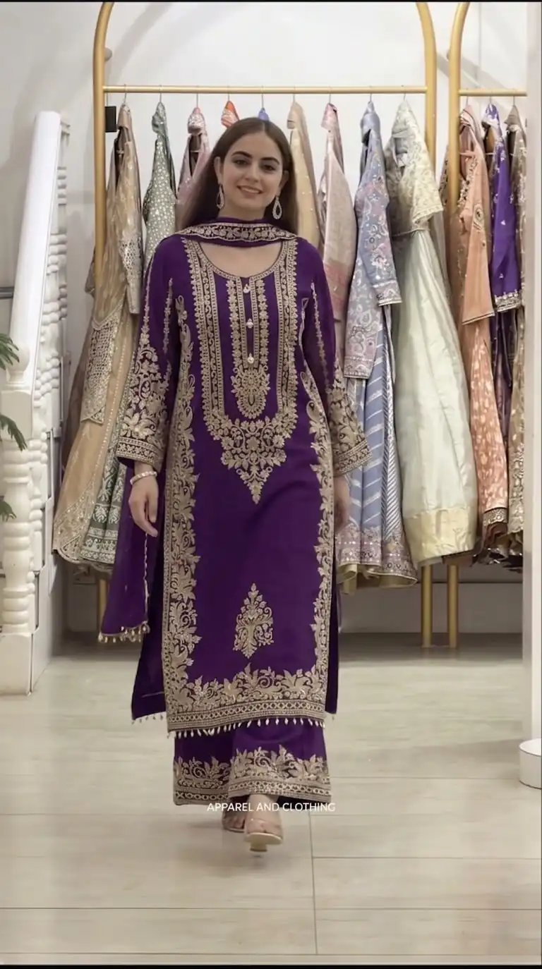Super Purple Faux Georgette Embroidery Work Salwar Suit