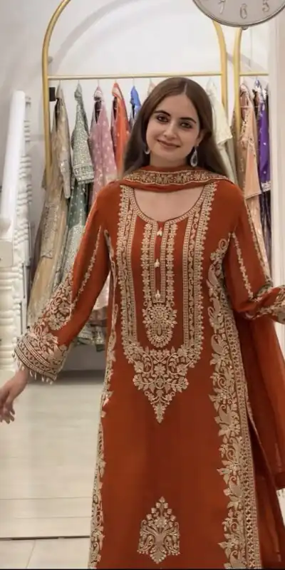 Alternative view of Super Rust Faux Georgette Embroidery Work Salwar Suit