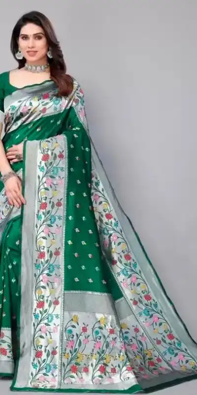 Superb Green Lichi Silk Lace Border Work Saree