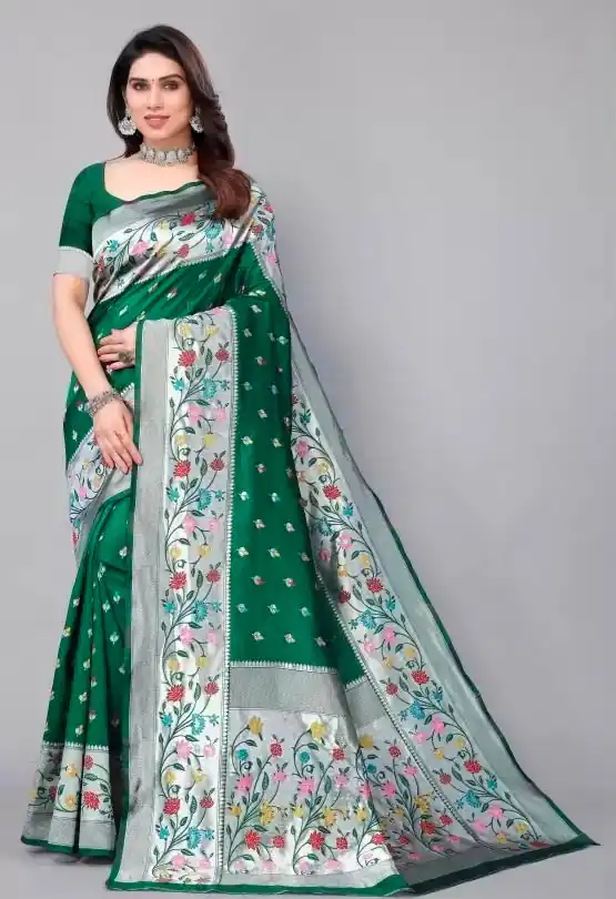 Superb Green Lichi Silk Lace Border Work Saree