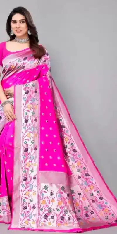 Superb Pink Lichi Silk Lace Border Work Saree